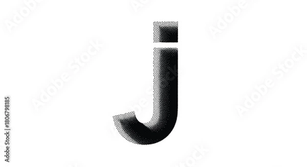 Fototapeta Lowercase letter j rendered in a stippled or dot art style on a white background.