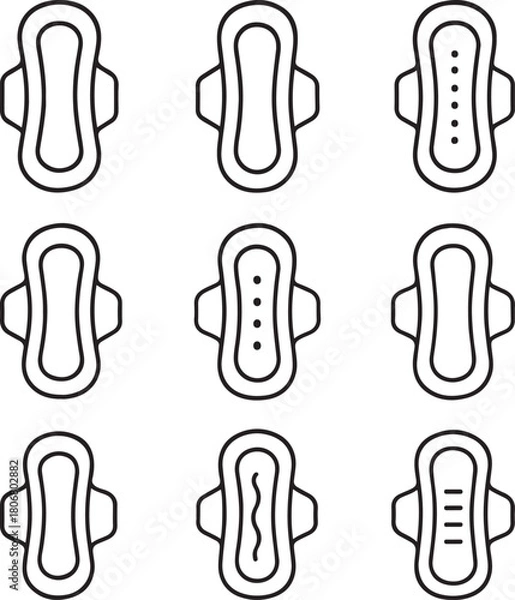 Fototapeta Sanitary Napkin Line and black Icon Set – Feminine Hygiene Vector Pack.