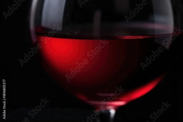 Fototapeta Macro shot of wine swirling in a glass, revealing depth, color nuances, and viscosity in a solitary tasting. An extreme macro shot capturing the hypnotic swirl of rich, ruby red wine within a clear,
