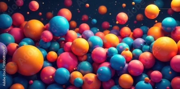 Fototapeta Abstract geometric shapes and vibrant colors reminiscent of a child s playground, evoking joy and imagination. An abstract composition of smooth, brightly colored geometric shapes like spheres, cubes,