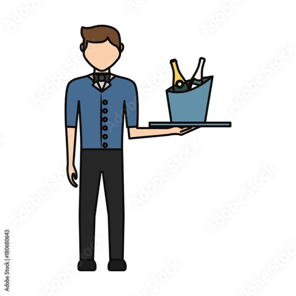 Fototapeta bartender holding a tray with drinks icon over white background colorful design vector illustration