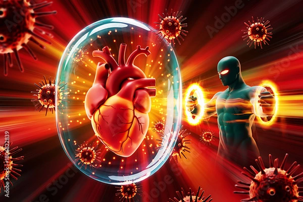 Fototapeta Immune System Protection of the Heart Against Viruses and Bacteria Conceptual Image