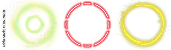 Fototapeta Abstract glowing rings set overlay PNG transparent background 