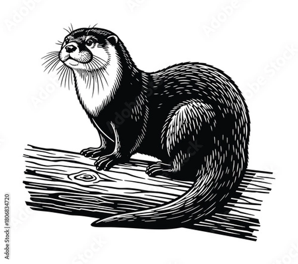 Fototapeta Otter vector illustration black and white drawing of a river otter art eps silhouette