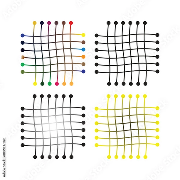 Fototapeta Curved Grid Network Pattern with Circular Nodes and Abstract Line Intersections