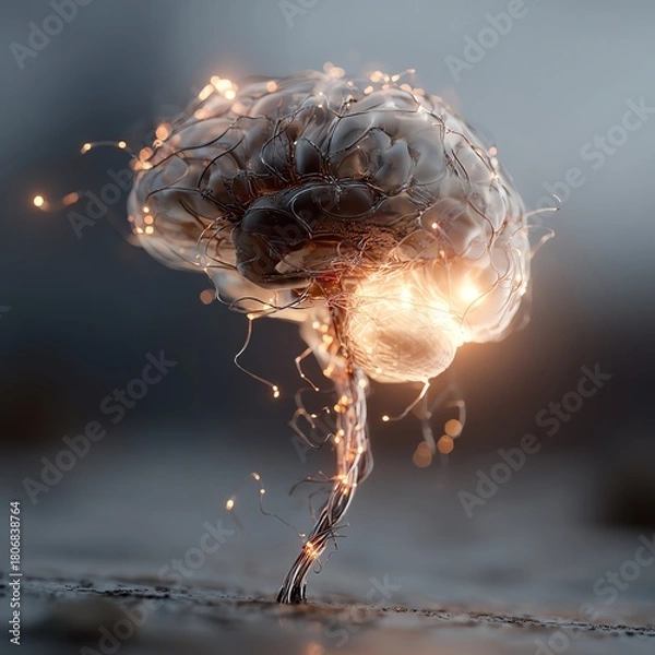 Obraz Brightly illuminated human brain linking to a radiant light bulb