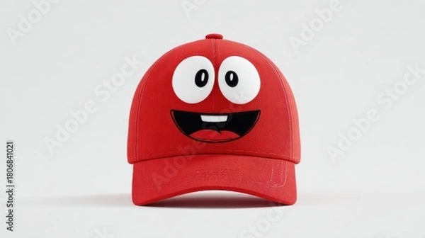 Obraz Red baseball cap with cartoon face