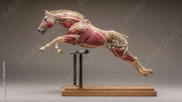 Fototapeta Anatomical horse model, leaping over jump