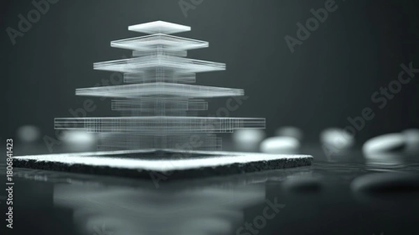 Fototapeta Abstract architectural structure, light gray, floating