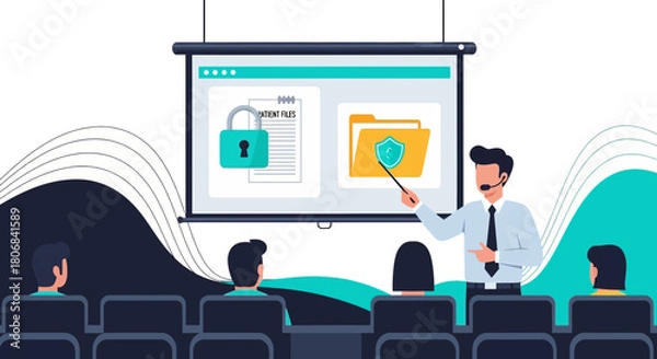 Obraz Illustrative security awareness training session, highlighting patient data protection principles