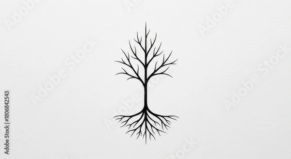 Fototapeta Minimalist tree silhouette against a plain white background.