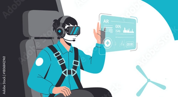 Obraz Innovative virtual reality simulation interface displaying flight control and data visualization