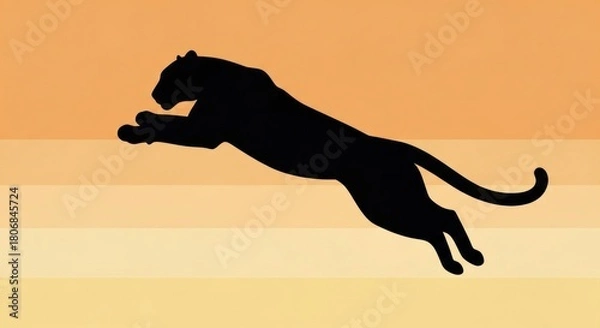 Fototapeta Silhouette of a Leaping Black Panther Against a Gradient Background.