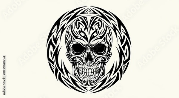 Fototapeta Tribal Skull Tattoo Design - Intricate Vector Art for Edgy Aesthetics.