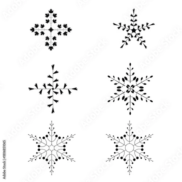 Obraz A collection of modern geometric snowflake vector designs created with clean minimal lines and decorative shapes. Perfect for winter themes, Christmas graphics, holiday cards, seasonal backgrounds