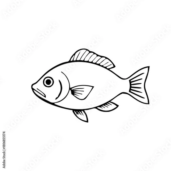 Obraz Food & Kitchen – Thick Outline BW – fish simple rounded