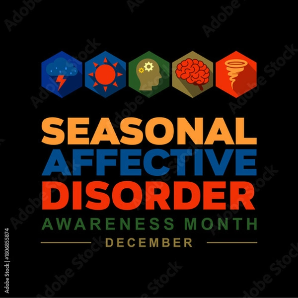 Fototapeta Seasonal Affective Disorder SAD Awareness Month background template, Great for banner , card, poster and social media. Observed every year in December. Holiday concept. Vector illustration.