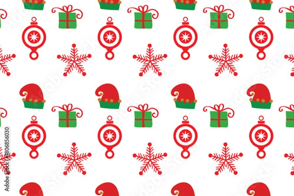 Fototapeta Christmas icon elements red green border pattern isolated white background.
