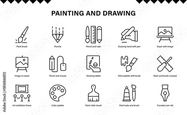Fototapeta Painting and Drawing Modern Line Icon Set Featuring Professional Minimal Design and Unique Artistic Symbols for Clean and Creative Visual Projects