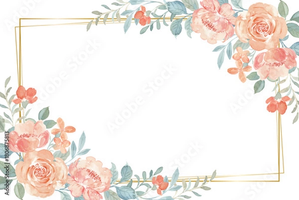 Obraz Watercolor flower with rose frame