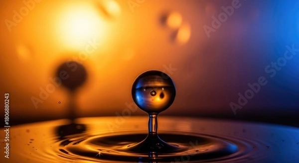 Obraz Water drop collision with ripples on a surface in orange and blue light