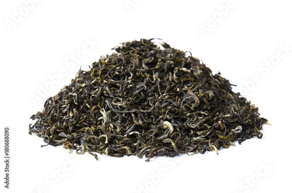 Obraz A pile of dry green tea. Isolated on white background. Food background.