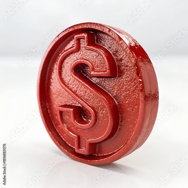 Obraz Red Dollar Coin Symbol – 3D Glossy Financial Icon for Business & Currency Design
