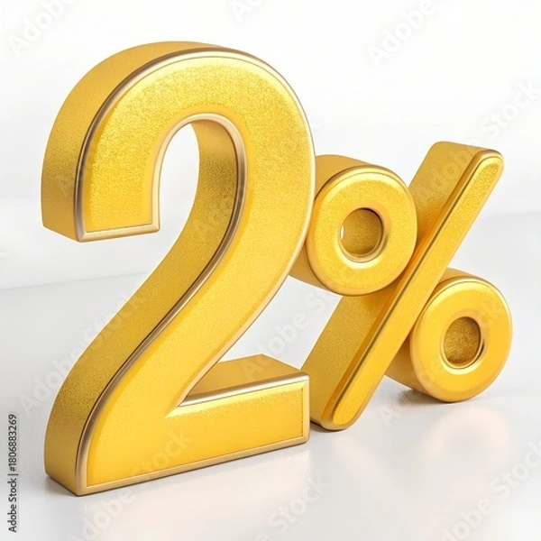 Obraz 2 Percent Golden Symbol – High-Quality 3D Render for Finance & Discount Use
