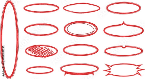 Fototapeta Varied Oval Frames Collection in Red, Perfect for Highlighting Elements and Design Projects