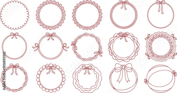 Fototapeta A versatile collection of elegant vintage round frames and borders, featuring delicate lace patterns and decorative ribbon bows perfect for classic design elements
