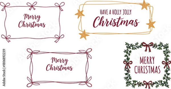 Fototapeta Festive Christmas Border Designs with Holiday Greetings in Various Styles and Decorative Elements