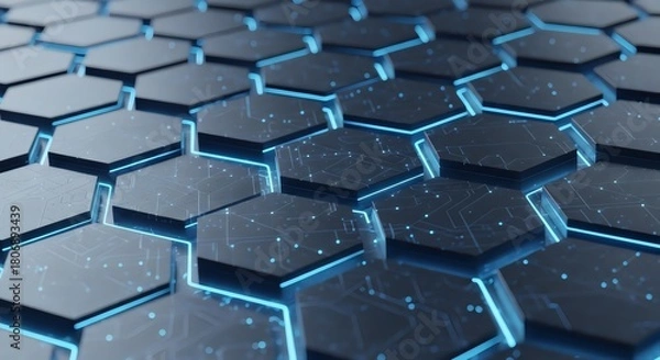 Obraz Hexagon Tech Grid
Repeating hexagon shapes connected together with a slight 3D effect, forming a tech background.