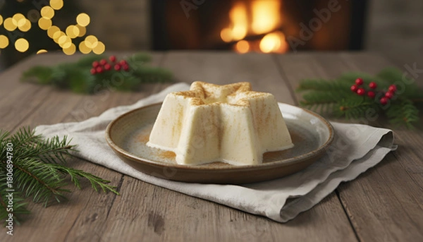 Fototapeta Star-shaped  ice cream holiday dessert on rustic table by warm fireplace
