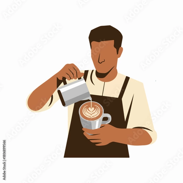 Fototapeta Barista pouring latte art into a coffee cup with a heart design vector
