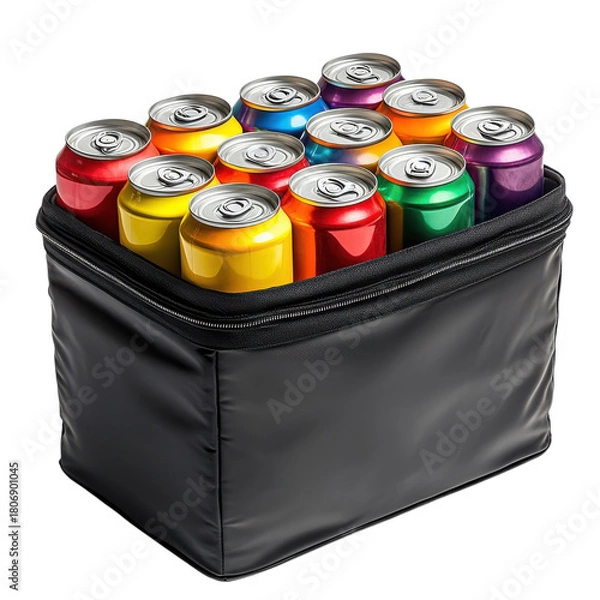 Fototapeta Cans inside a black bag on transparent background