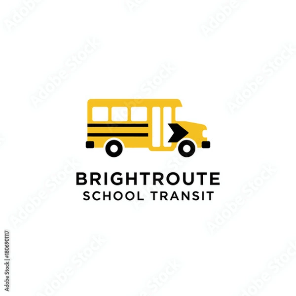 Fototapeta A yellow school bus icon with black accents and a directional arrow, with text underneath