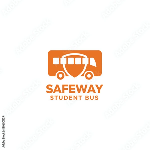 Fototapeta Orange bus illustration with a shield, "SAFEWAY STUDENT BUS" text below