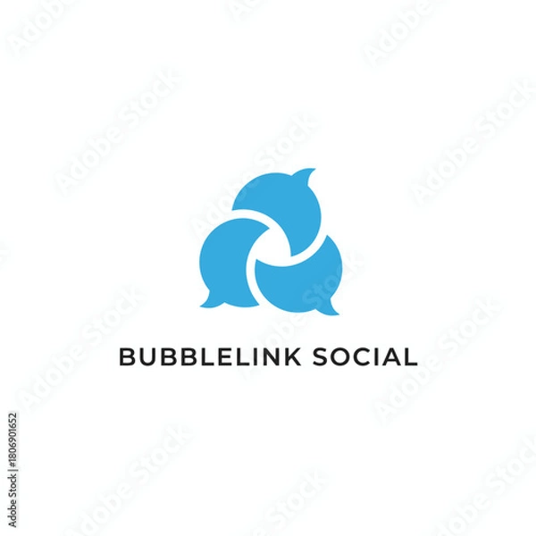 Fototapeta A modern logo with three intertwined blue speech bubbles forming a circular design, with text beneath