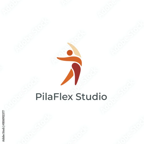 Fototapeta A stylized person in motion, using earth tones, forms a logo over text on white