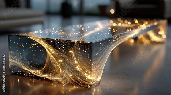 Obraz Abstract Glowing Cube with Light Trails and Reflections.