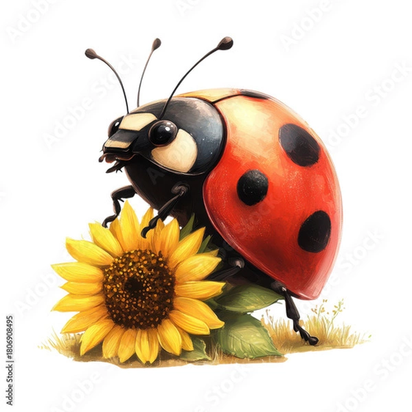 Fototapeta Ladybug on a sunflower on transparent background