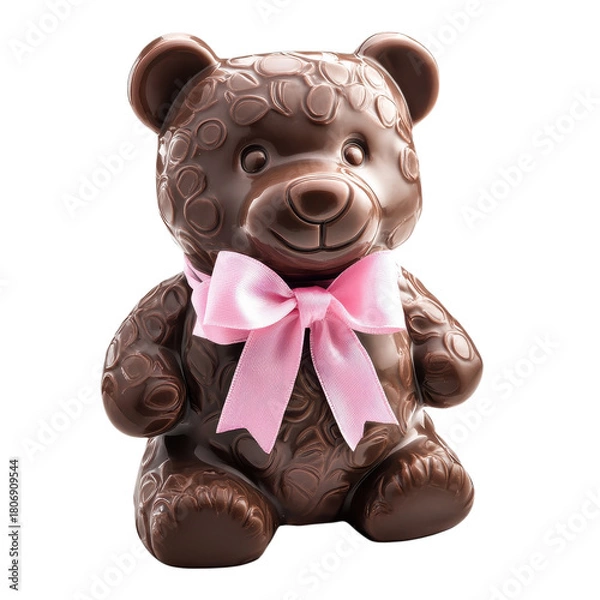 Fototapeta Chocolate teddy with bow on transparent background
