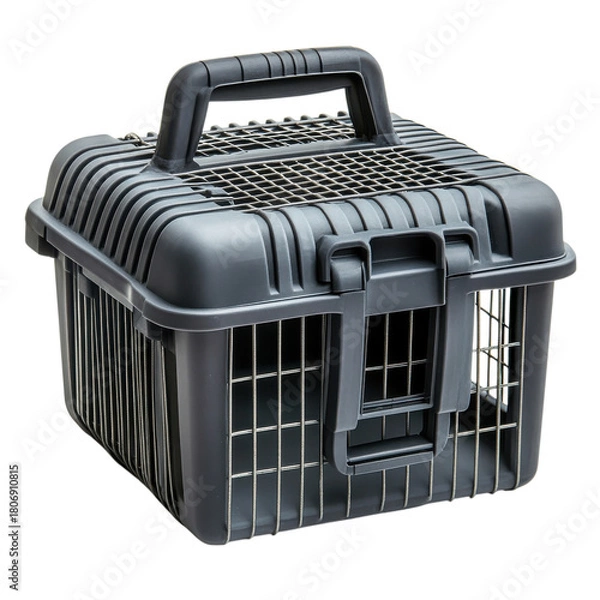 Fototapeta A gray pet carrier box on transparent background