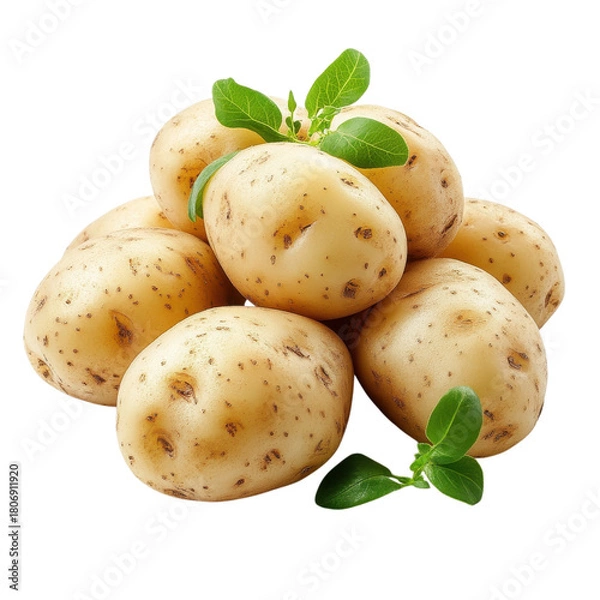 Fototapeta Pile of raw potatoes up on transparent background