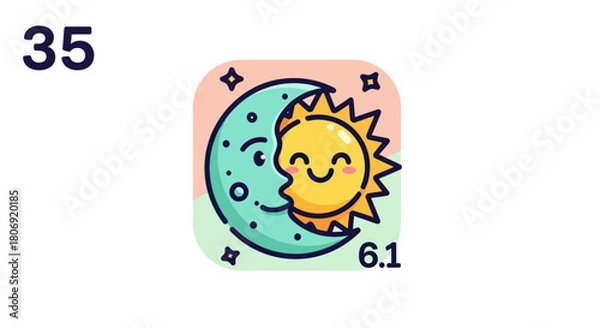 Obraz Cute cartoon sun and moon icon, perfect for weather or celestial themed designs.