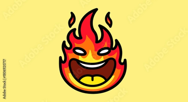 Fototapeta Laughing fire character with a wide open mouth.