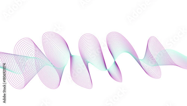 Obraz Abstract wireframe spiral on a clean white background, featuring a blend of neon pink and teal gradient colors.