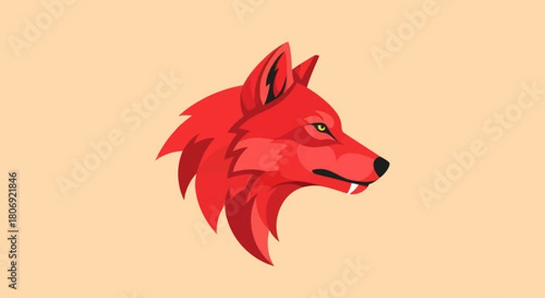 Fototapeta Red Wolf Head Illustration with Sharp Features and Intense Gaze.