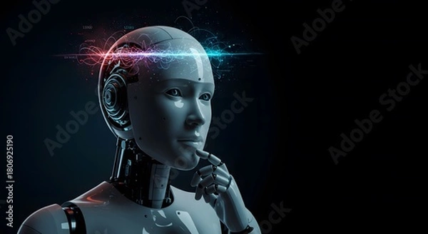 Obraz Contemplative Ai Robot with Neural Network Concept