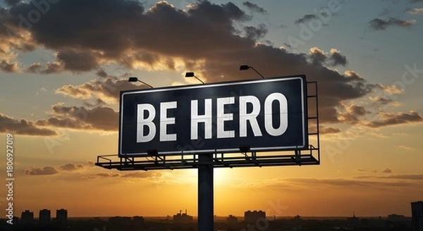 Obraz Motivational Billboard at Sunset with a be Hero Message
